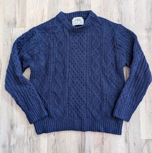 Zara Dark Blue Cable Knit Sweater, 8-9Y (V4)